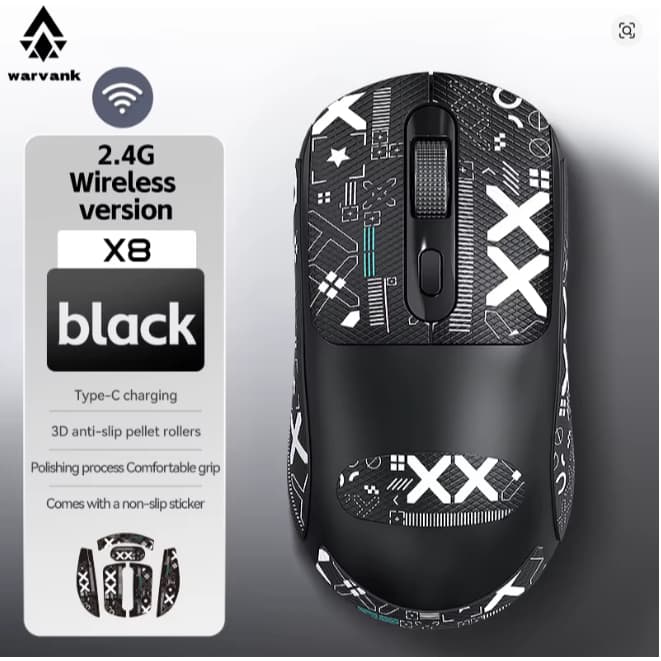 Mouse para jogos sem fio Warvank X8 500mAh TYPE-C recarregável mouse de escritório adequado para computadores portáteis