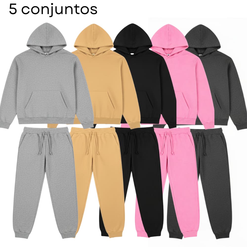 KIT 5 conjuntos de moletom, 5 cores, para atividades diversas, conjunto unissex, fabricação própria.
