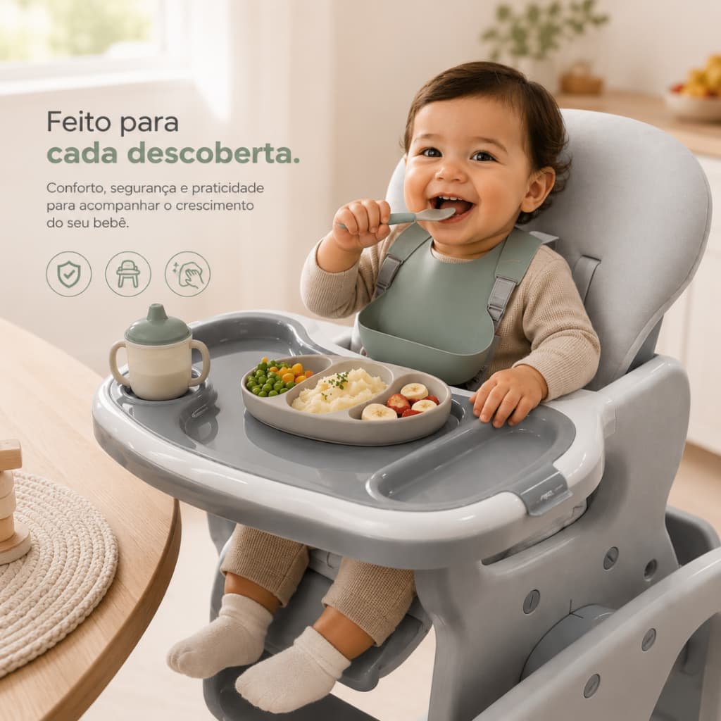 Cadeira Cadeirão de alimentação bebe Infantil Portátil 2 em 1 Baby Style - CINZA