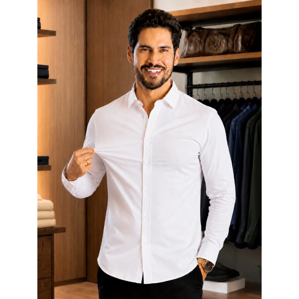 Camisa Social Masculina Slim Elastano Premium Lycra -