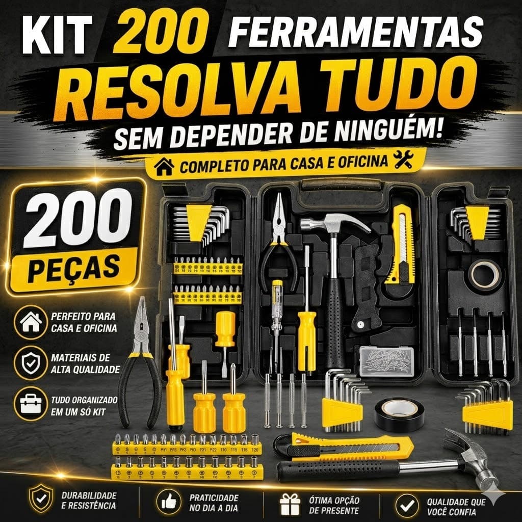 Maleta Ferramentas Kit 200 Pecas Profissional Organizacao Manutencao Completo