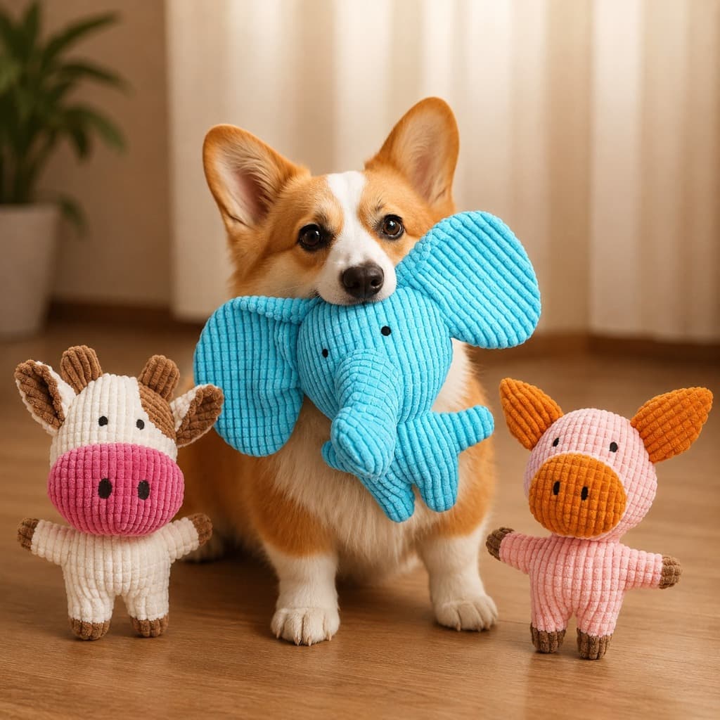 Brinquedo de Pelúcia Pet com Som Mordedor Interativo Diversos Animais para Cachorro e Gato Alívio do Estresse LR-0334