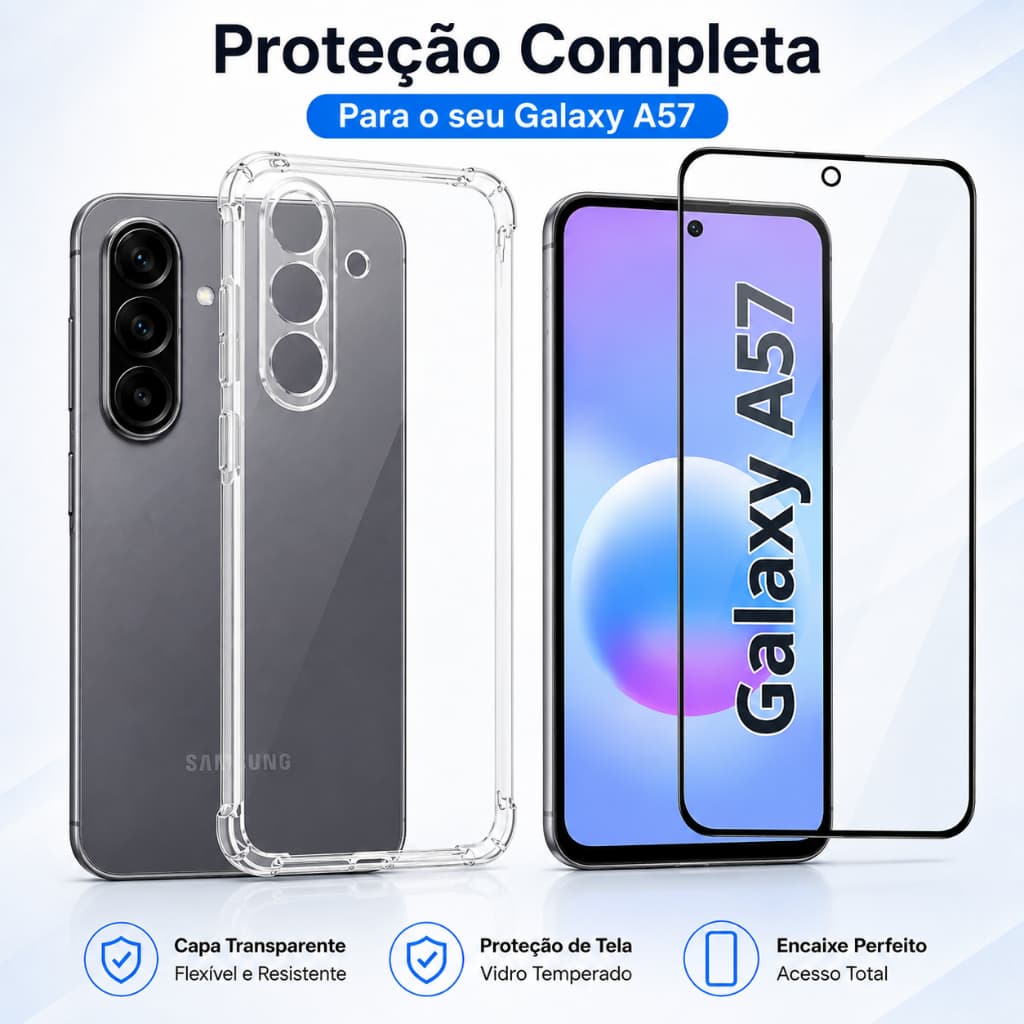 KIt Pelicula Vidro 3D Comparável com Samsung A57 + Capa Capinha Anti Shock