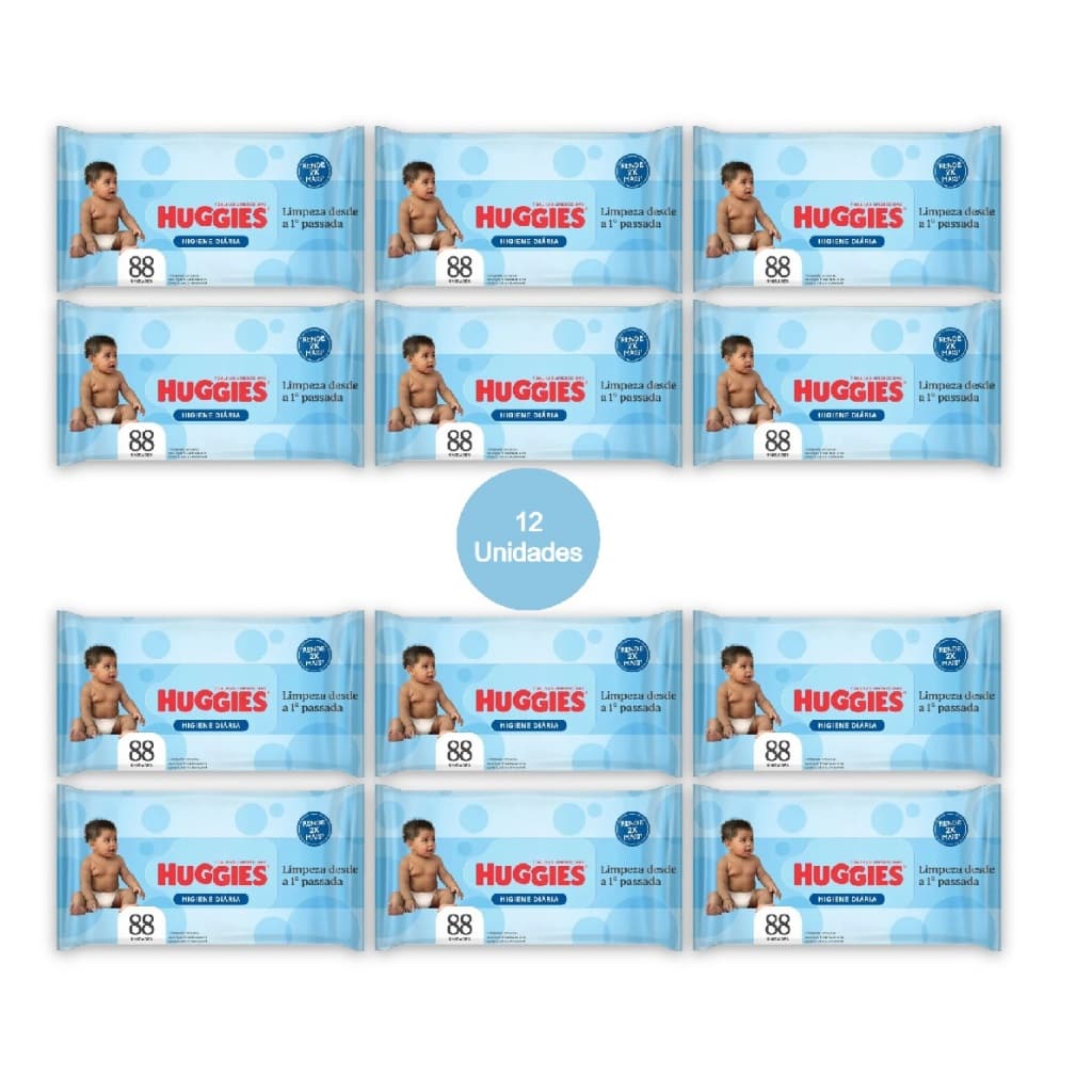 Kit 12ptes Toalha Umedecidas Tripla Proteção Huggies 88un cada - Total 1.056un EQ.1