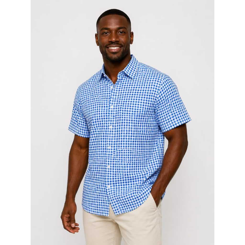 Camisa Masculina Social Xadrez Slim Manga Curta Xadrez