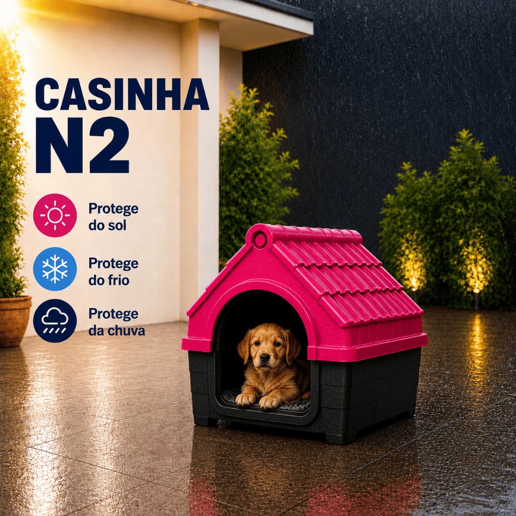 Casa Casinha Cachorro Plástica Desmontável N2 Porte Pequeno Com Proteção Raios UV - Lavável
