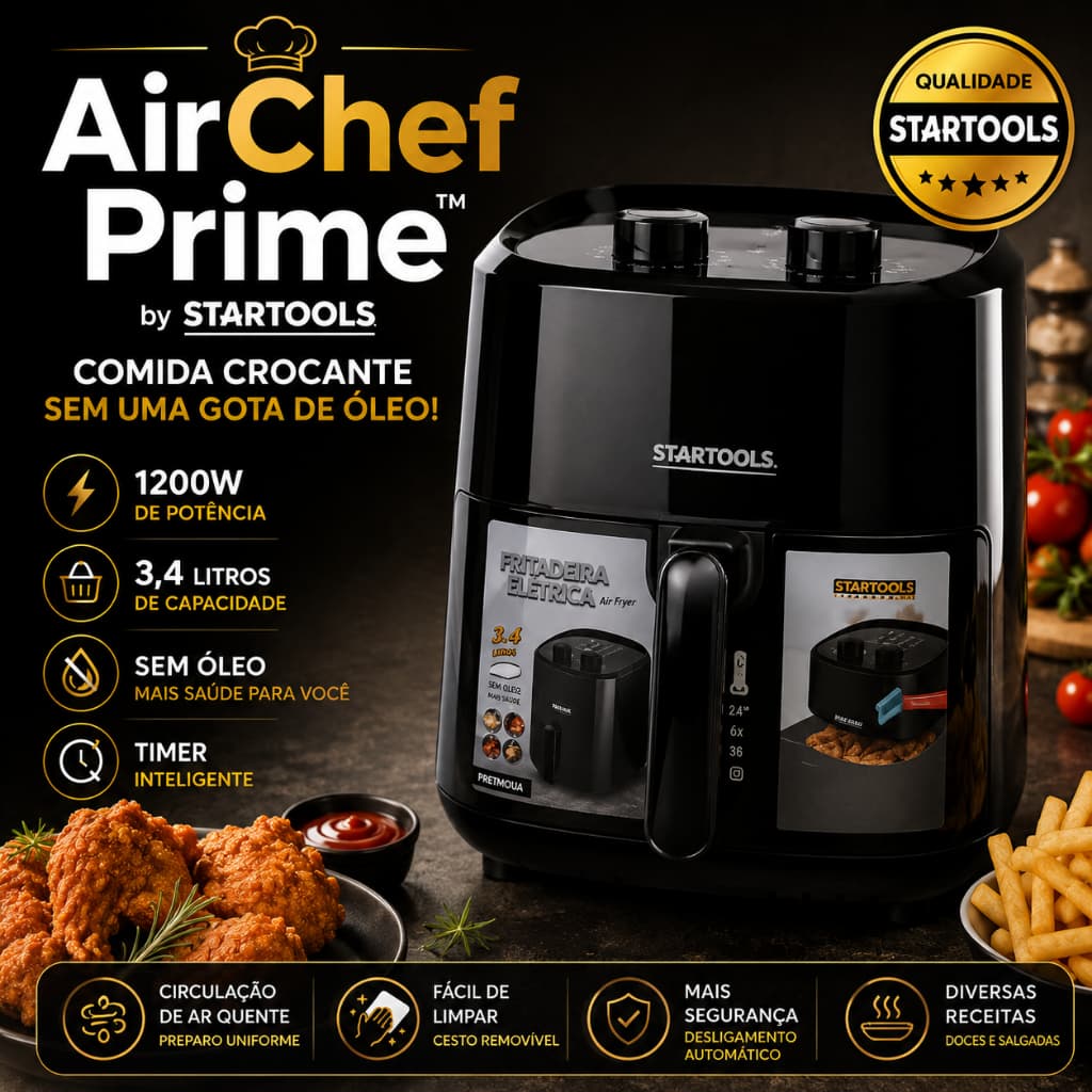 Fritadeira Air Fryer 3,4 Litros 1200w Sem Oleos Tecnologia Ar Quente Cozinha Saudavel