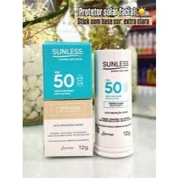 Protetor Solar Facial em Bastão Sunless FPS 50 Extra Clara  ou Clara 12g Translucido Media