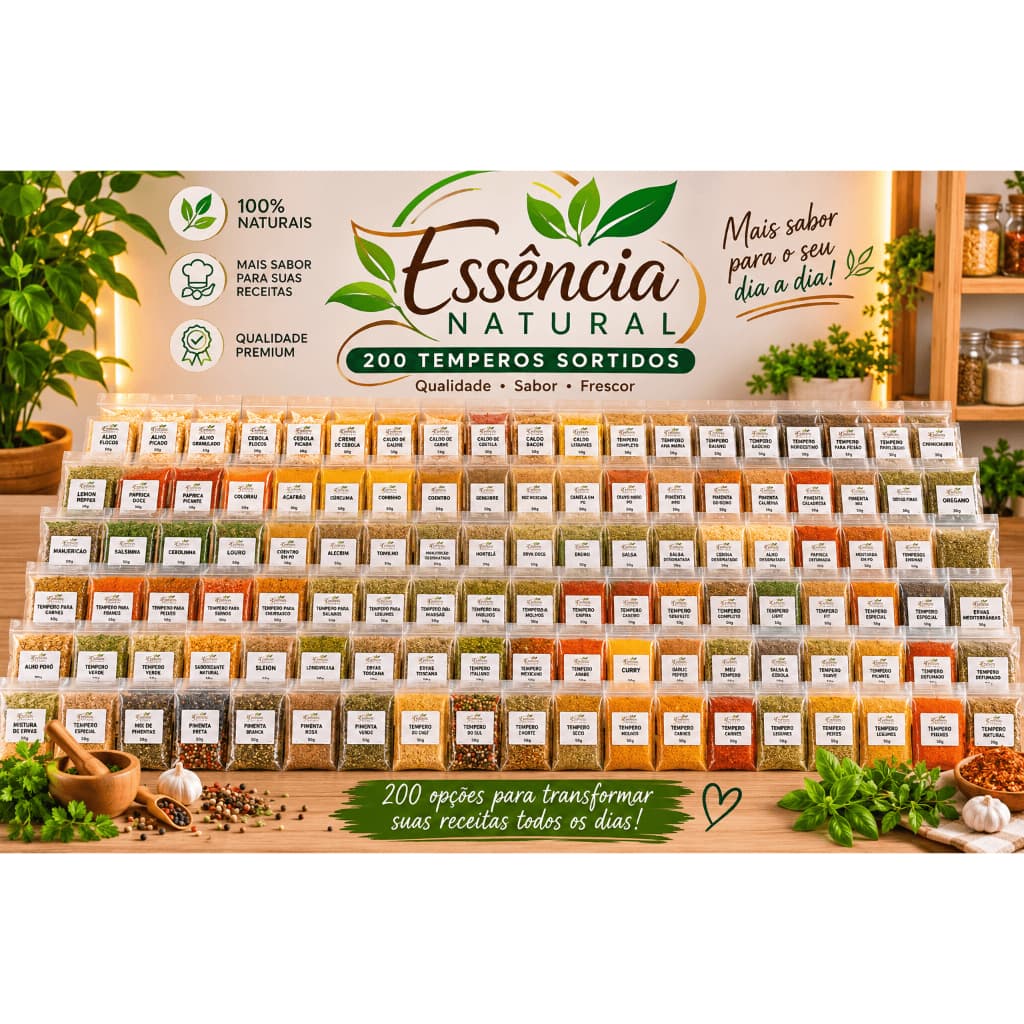 Kit 200 Temperos 25g Atacado Temperos Naturais Condimentos Especiarias Revenda Kit Completa Lojistas