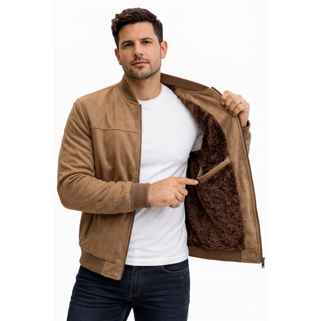 Jaqueta Masculina Peluciada Lã Batida Forrada Marrom Premium Moda Masculina Inverno Outono