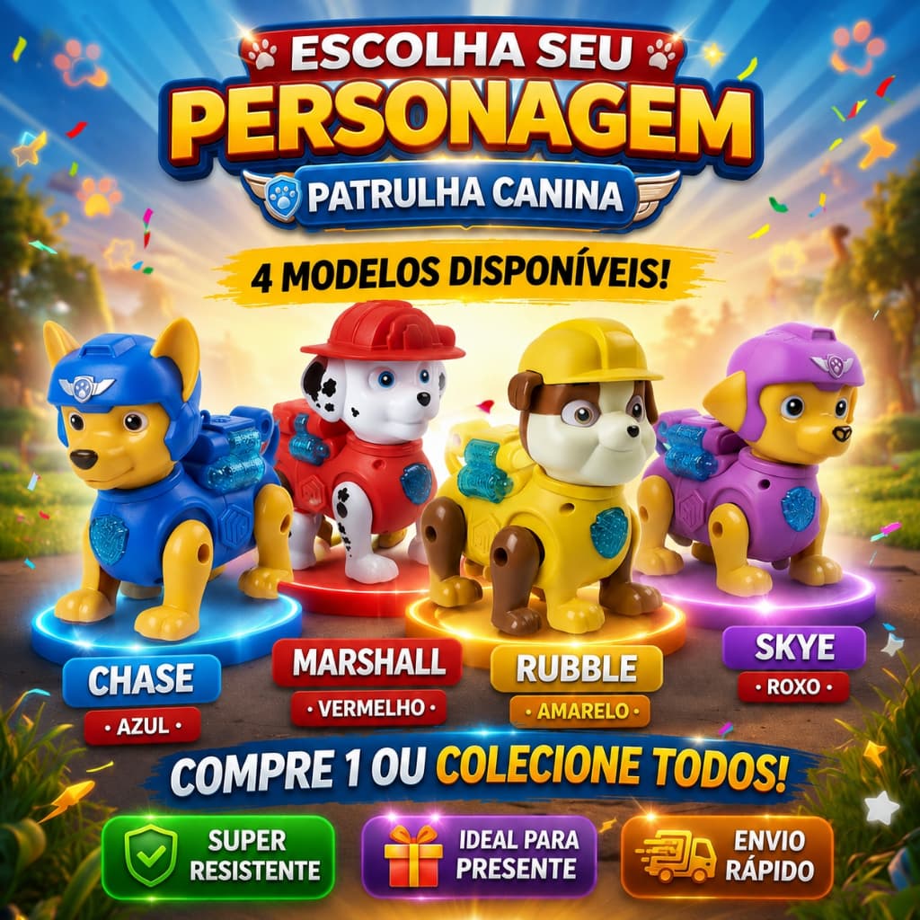 Cachorro Patrulha Canina Brinquedo Robô Infantil Anda Luzes Sons Interativo Modelos