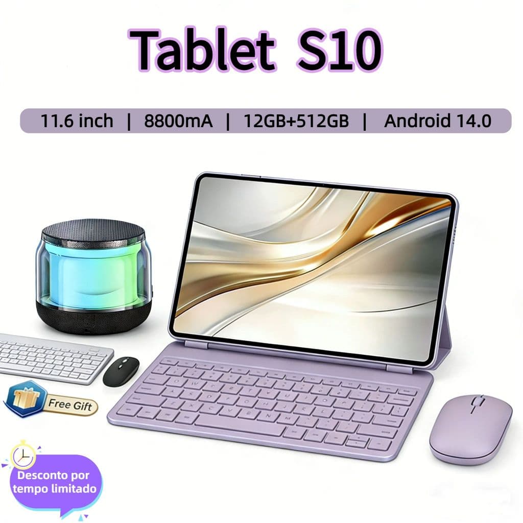 Tablet S10 12 GB + 512GB 11,6 polegadas HD Dual SIM Dual Core 8800 mAh Android Teclado, mouse e alto-falante