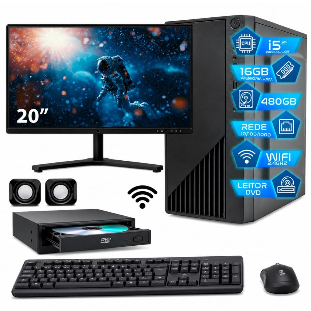 Pc Computador I5 Intel Core Ssd 480gb Memoria 16gb Monitor 20'' Leitor de DVD - Completo