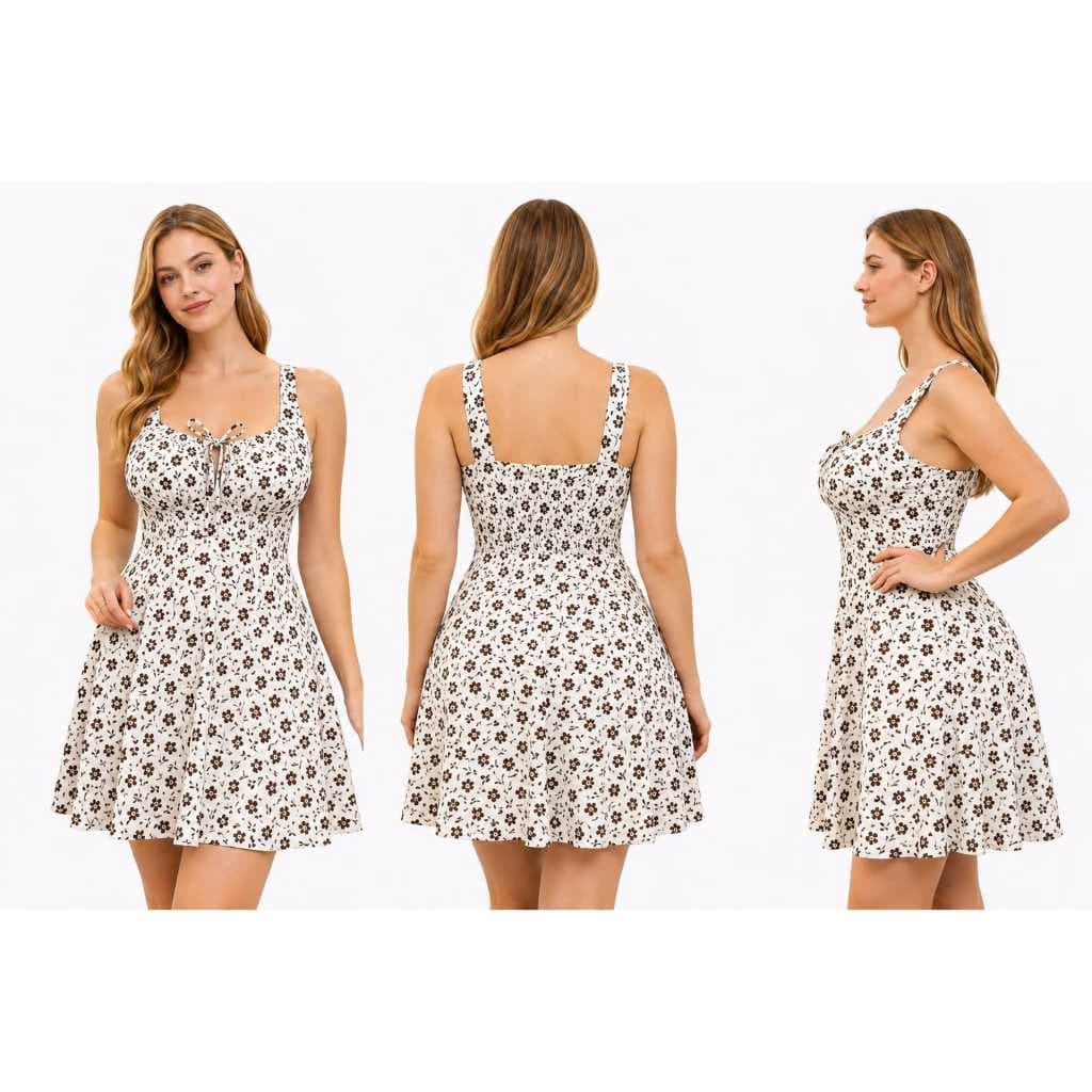 Vestido Feminino Floral com Lastex Alça Larga – Modas Jimenez