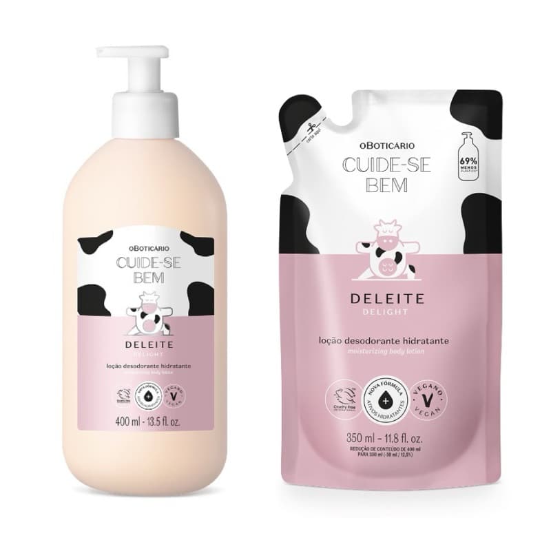 Kit Deleite Cuide-Se Bem : Hidratante 400ml + Refil 350ml ou Body Splash 200ml + Hidratante 400ml
