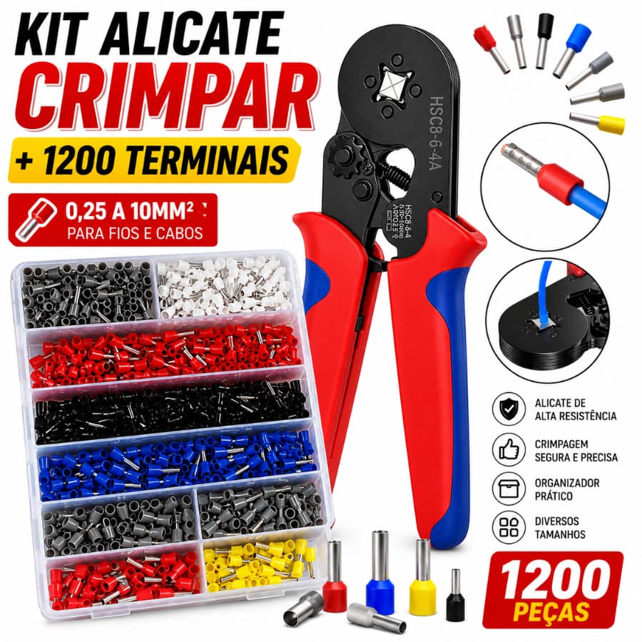 KIT 1200 Ilhós Alicate Prensa Terminal Elétrico Com Kit Completo Para Instalações