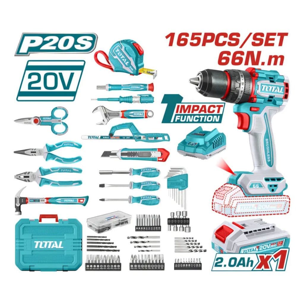 Furadeira -Parafusadeira Kit + 165 acessórios TOTAL - Kit Ferramentas Completo