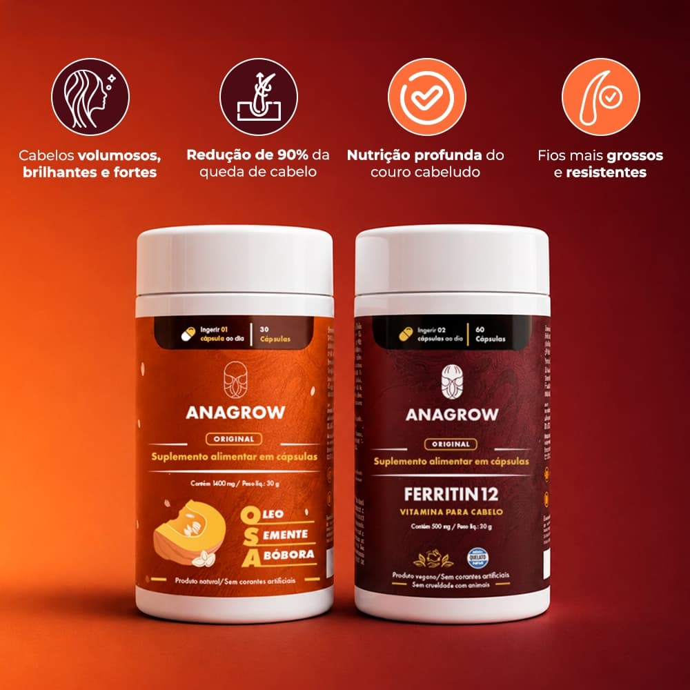 Kit Ferritin12 + Osa Anagrow Suplemento Vitamina P/ Cabelo