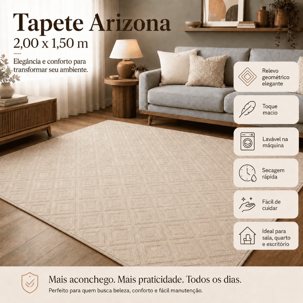 Tapete Sala 2,00x1,50 Geométrico Moderno Antiderrapante Lavável Macio Quarto Escritório
