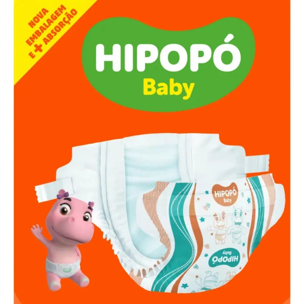Fralda Descartável Hipopó Baby Toque Macio, Fechamento Mágico