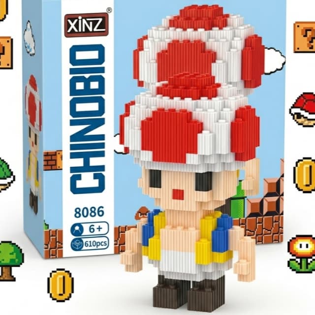 Blocos de Montar Mini estilo Lego Toad Mario Bros 610 Peças Brinquedo Educativo Xinz 8086 Colecionável