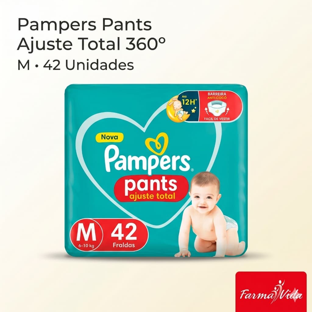 Pampers Pants M 42 Un Fralda Calça Ajuste 360º Proteção Dia e Noite Fralda Descartável