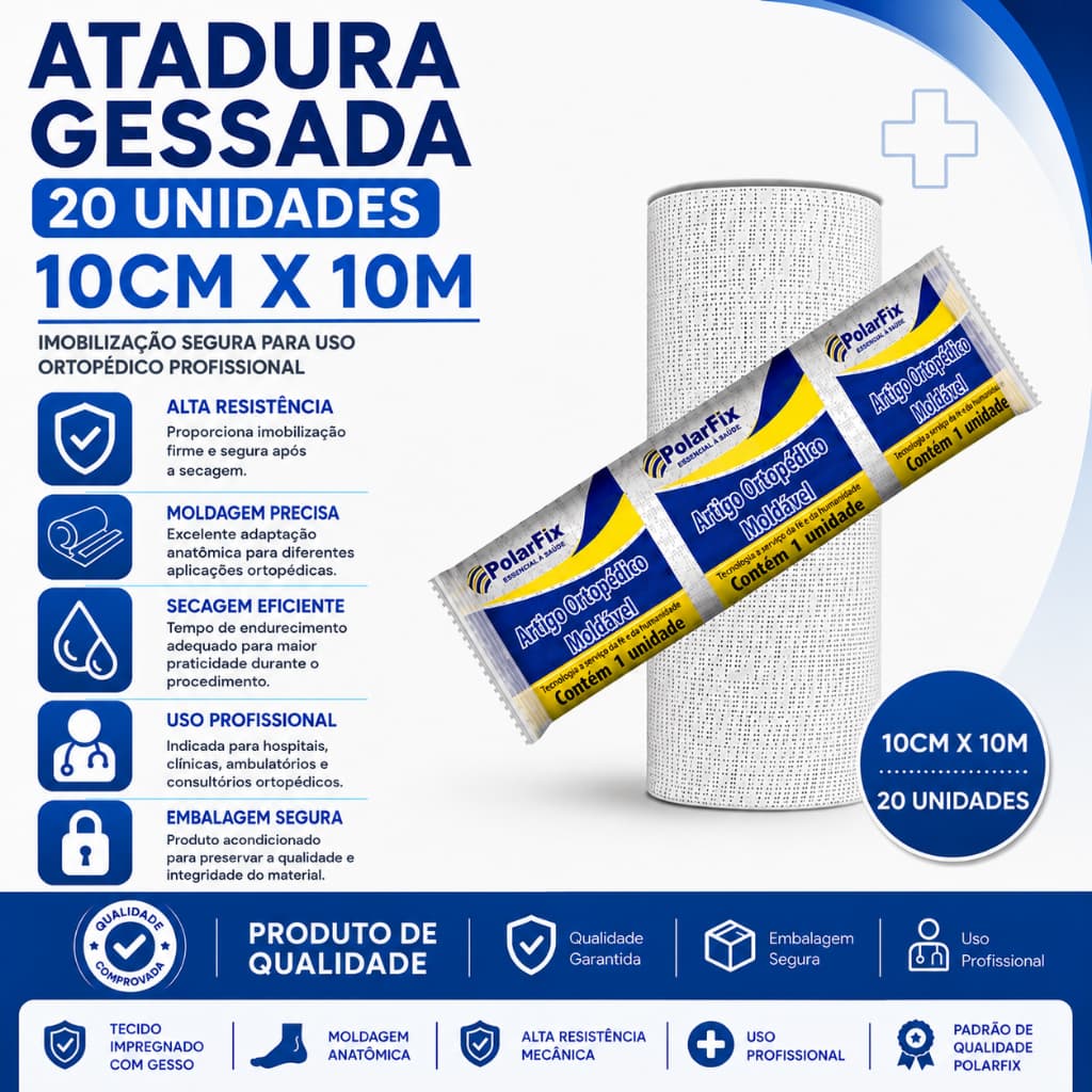 Kit 20 unidades de Atadura Gessada 10cm x 3m PolarFix