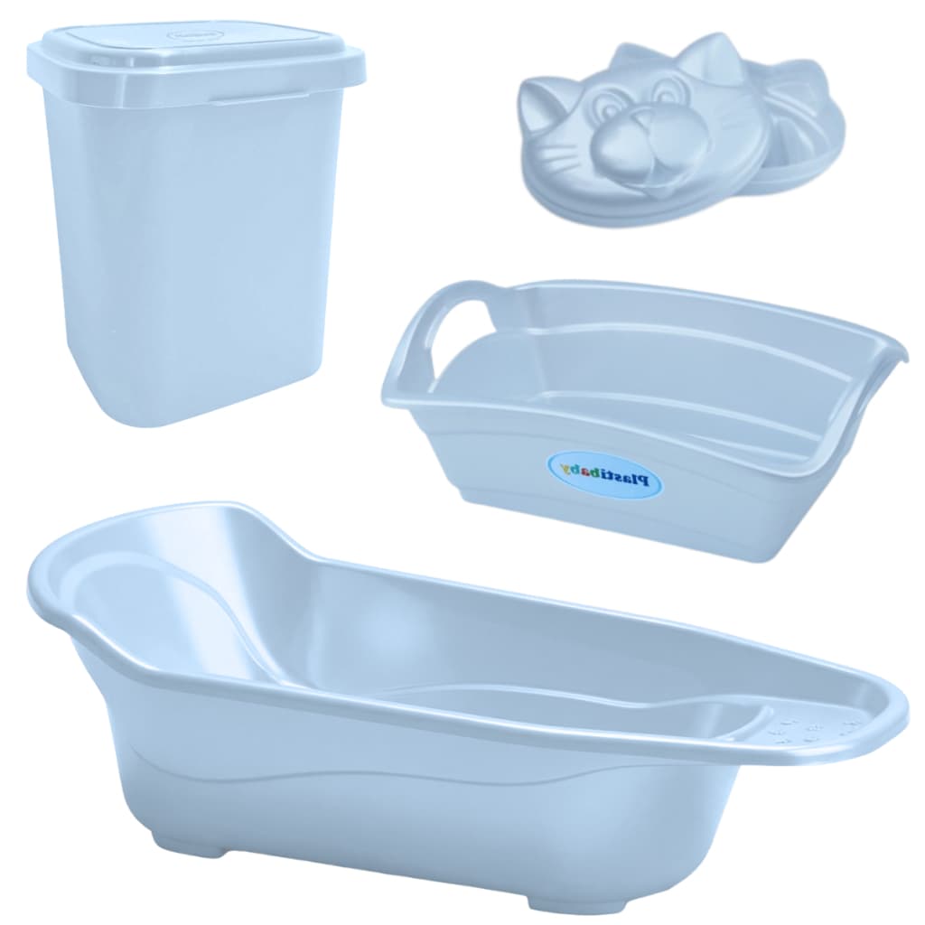 Kit Banho Bebê Plastibaby 4 Peças Rosa Azul Lilás Menino Menina Banheira Lixeira Saboneteira