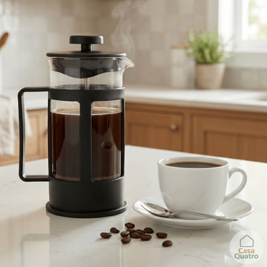 Cafeteira Prensa Francesa Café Expresso Filtro Removível Vidro e Aço Inox 350ml