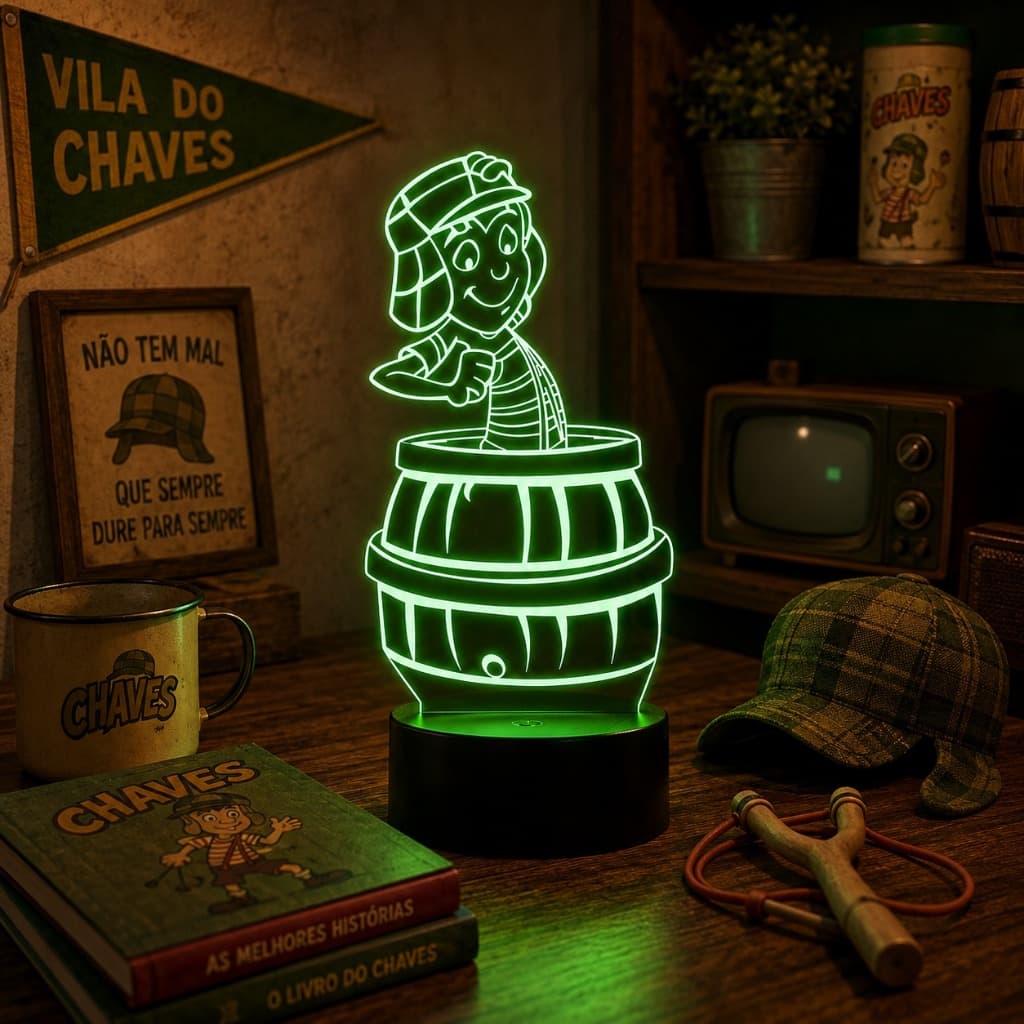 Luminária Led 3D Chaves Abajur | Presente Criativo Decoração Multicores