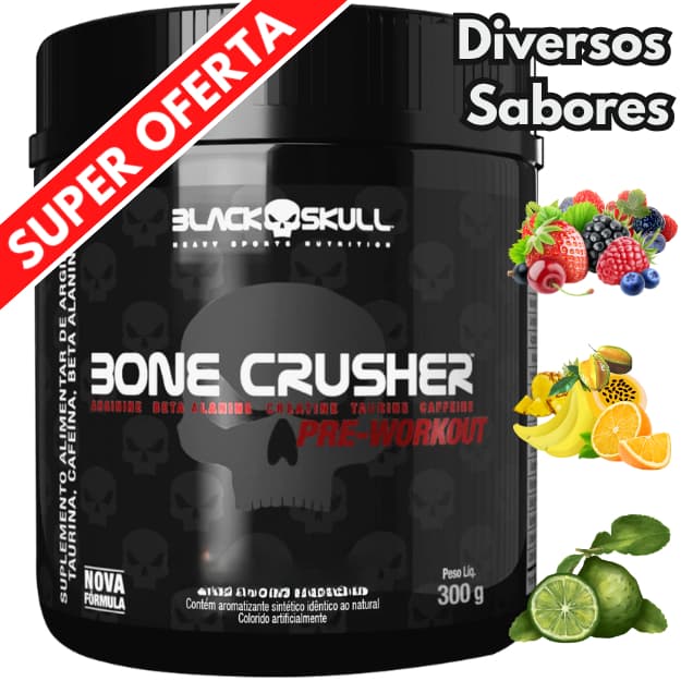 Pré-Treino Bone Crusher 300g - Suplemento em Pó Black Skull - Energia, Disposição, Performance