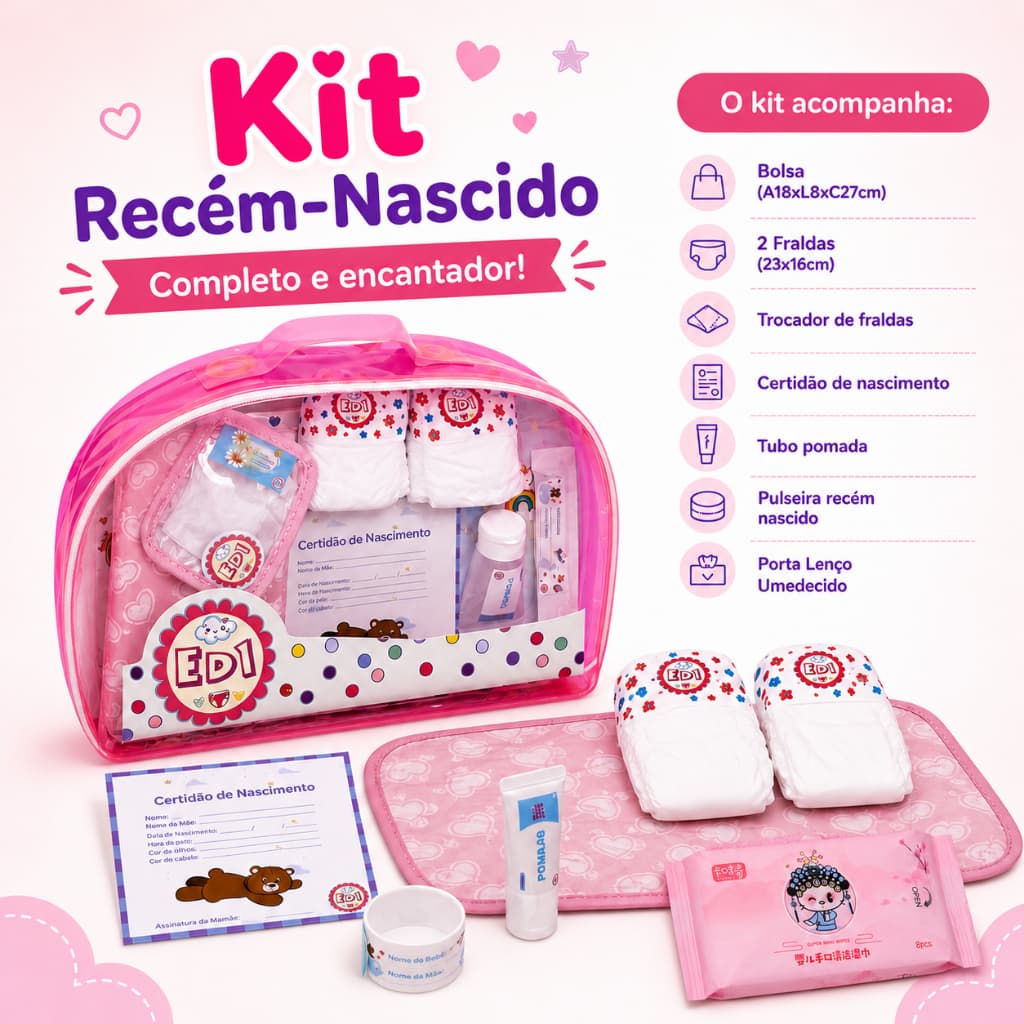 Kit Recém Nascido Bebe Reborn Acessórios Bonecas Bolsa Maternidade Fralda Trocador Pomada Brinquedos