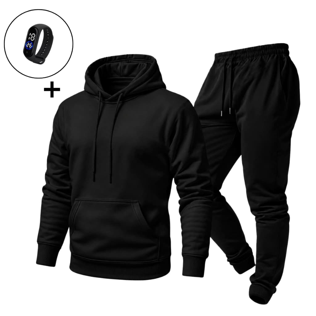 Conjunto Moletom Calça Estiloso Confortável Streetwear com Relógio Digital
