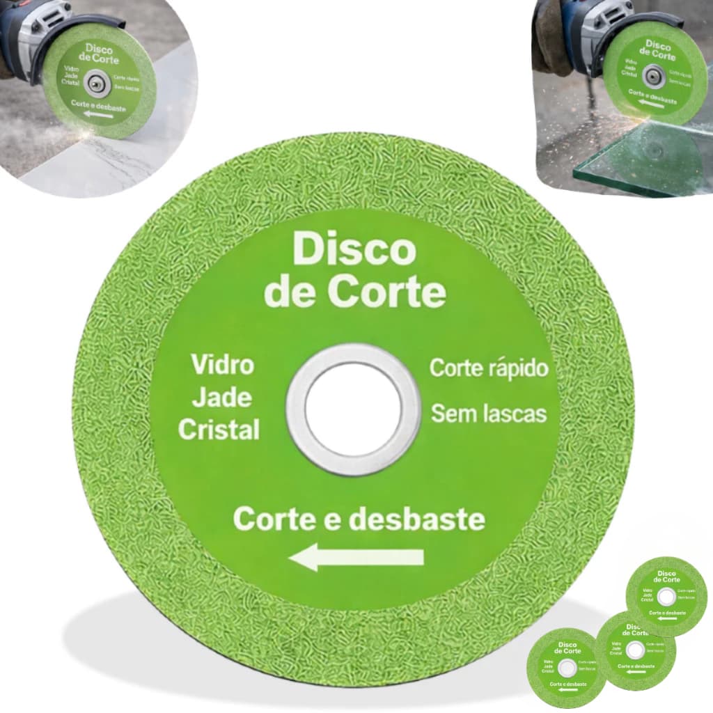 Disco de Corte Diamantado para Vidro Porcelana Piso Cerâmica Verde 100mm Kit 1/3/5