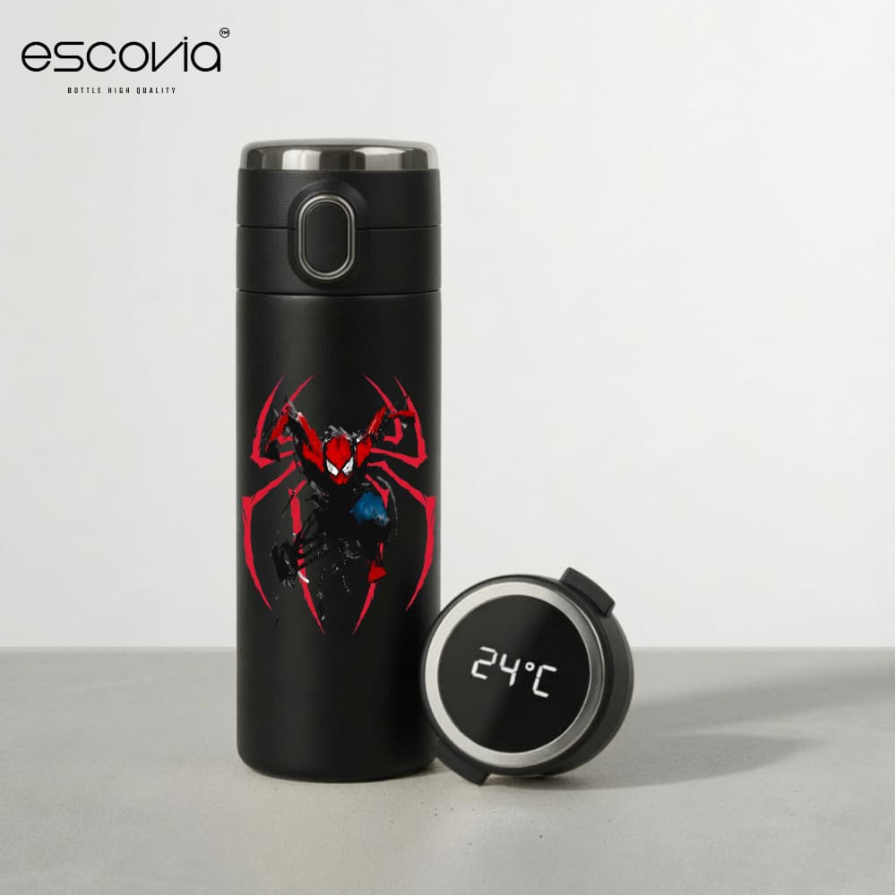 Garrafa Térmica Marvel Spiderman Homen Aranha L1 Aço Inoxidavel Parede Dupla 420ml com Termômetro Digital
