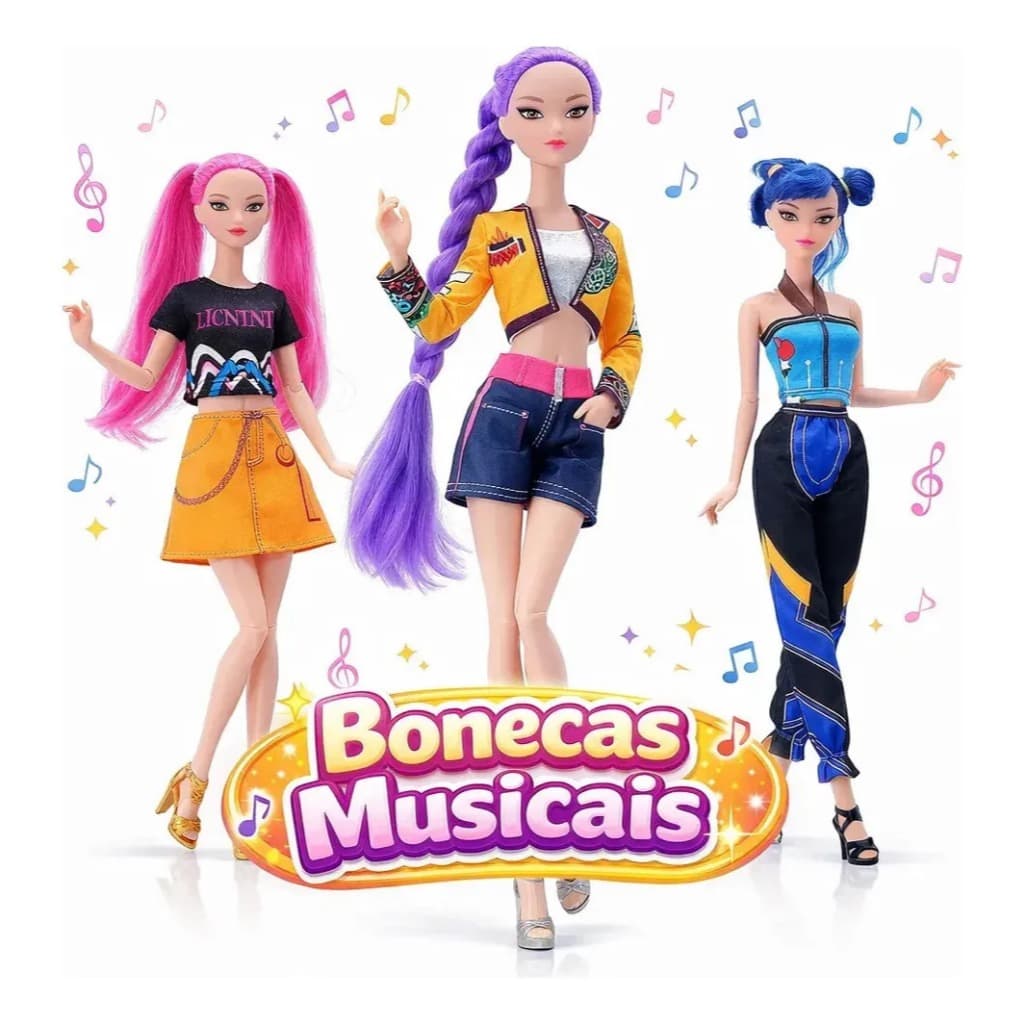 Kit 3 Bonecas K-pop Articuladas 30cm Com Som Estilo Idol