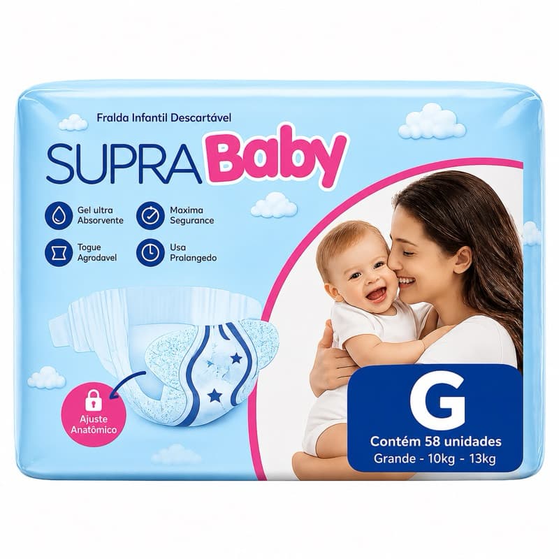 Fralda Descartável Supra Baby Hiper Tamanho G 58 Unidades