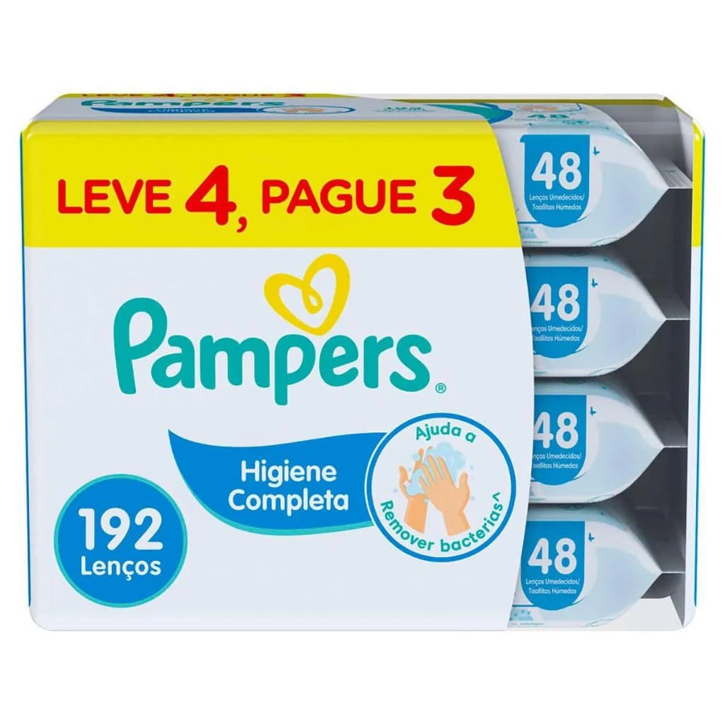 Lenços Umedecidos Pampers Higiene Completa Leve 4 Pague 3 (192 folhas)