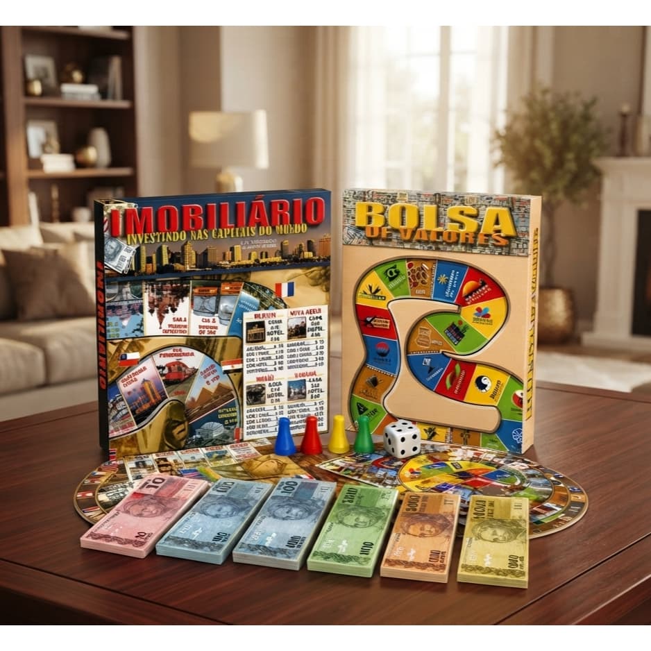 Jogo Tabuleiro Imobiliário e Bolsa de Valores - Diversão em Família Amigos