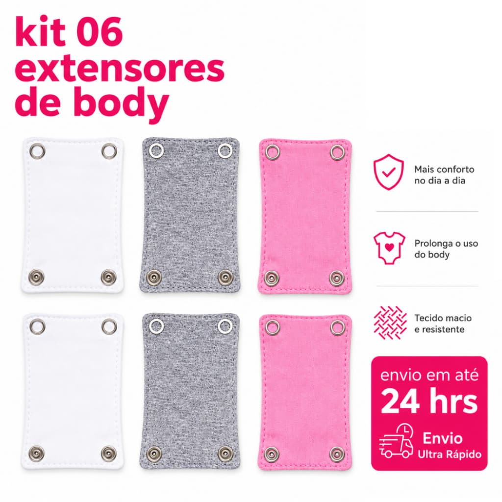 Kit com 6 Unidades Extensor Alongador de Body de Bebês Aumenta o Tamanho do Bory Bori Bebe Estensor Enxoval Maternidade
