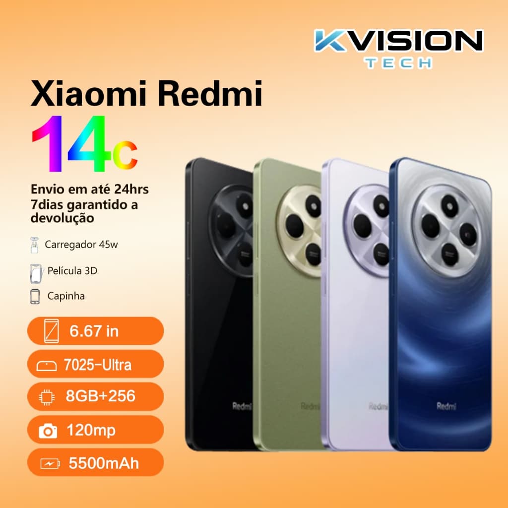 Smartphone Celular Xiaomi Redmi 14c 256gb  8gb RAM 128gb 4gb Dual Sim 50MP Global 14 c Lançamento