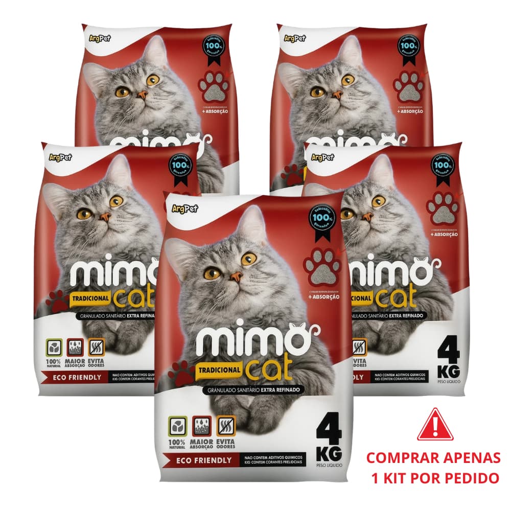 20Kg Areia Sanitária Higiênica Argila Natural para Gatos Grãos Médios Tradicional (5x4kg)