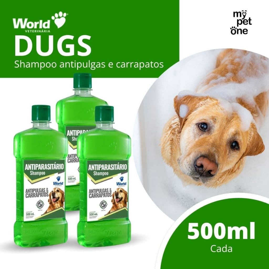 Kit 3 Shampoo Antiparasitário World Veterinária Dug's para Cães - 500ml