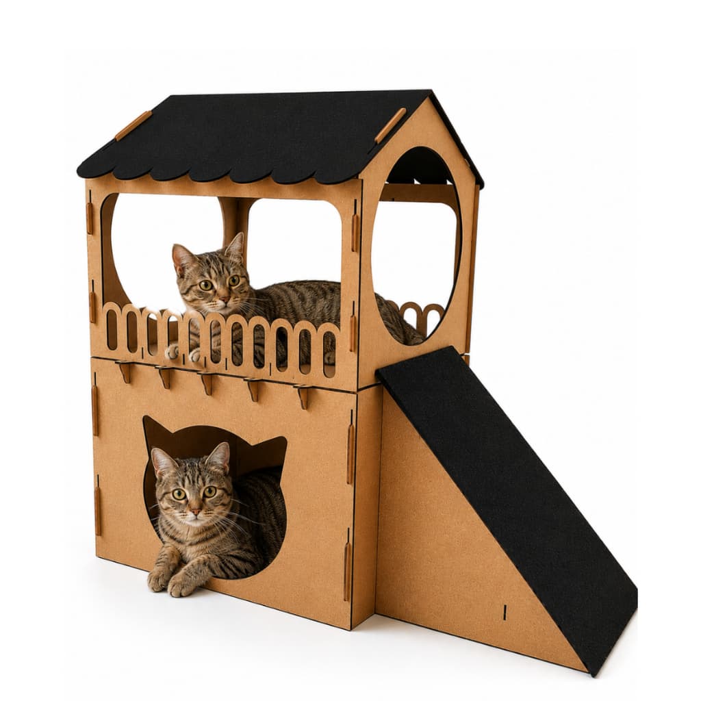 Arranhador Toca Casinha para Gatos Rampa Antiestresse Playground Casa Brinquedo Gato 2 Andares Mdf