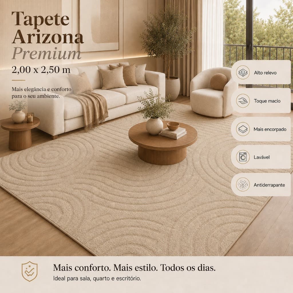 Tapete Premium 2,50x2,00 Sala Quarto Escritório Alto Relevo Macio Antiderrapante