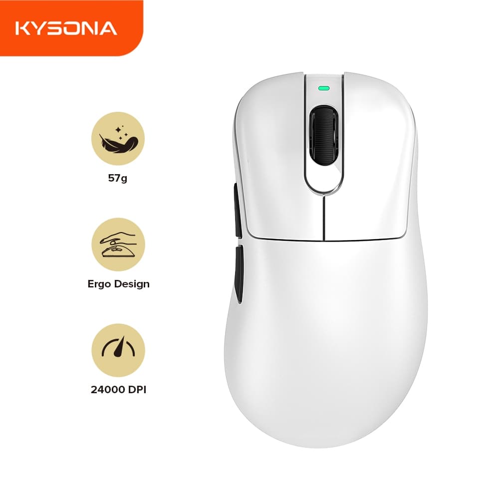 Mouse Gamer KYSONA Mars SE Tri-Modo Sensor PAW3311 24000DPI Sem Fio Bluetooth Recarregável Ergonômico