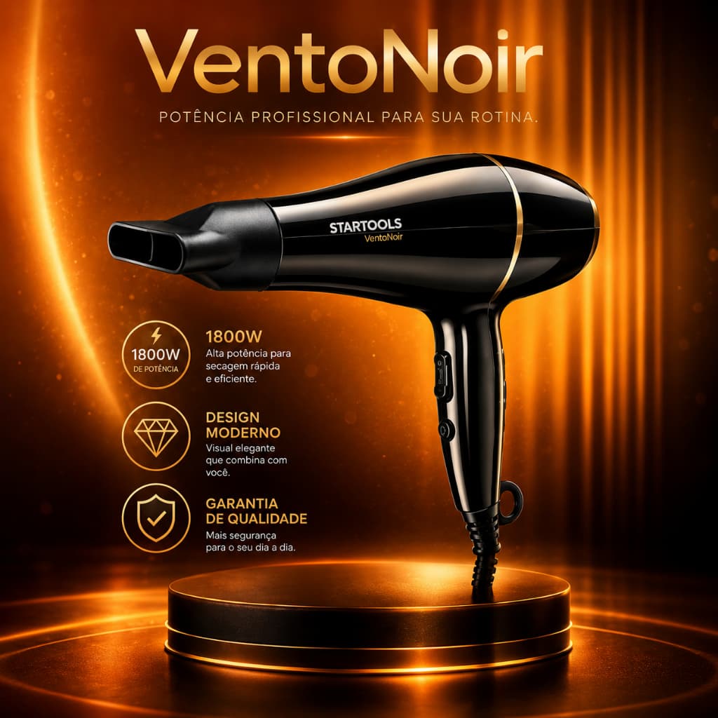 Secador de Cabelo Profissional 1800W 127v Potente Leve Design Moderno Preto