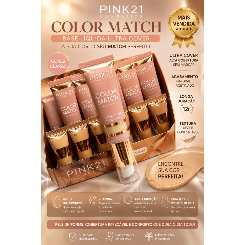 Base Líquida Pink 21 Color Match Ultra Cover – Alta Cobertura e Acabamento Natural
