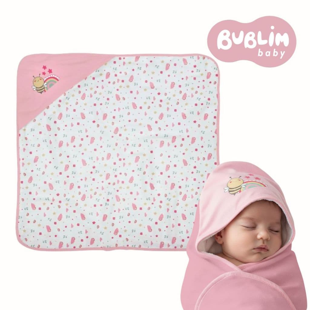 Toalha de Banho Bebê com Forro de Fralda e Capuz 68x68cm Recém-Nascido