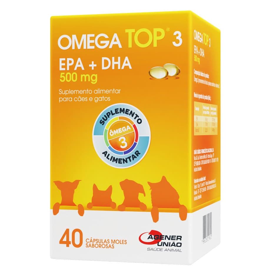 Omega Top 3 Suplemento Alimentar Para Cães e Gatos 500 Mg